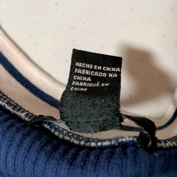 Forever 21 Shirt Juniors Medium Baby Crop Top Ribbed Blue Varsity Academia Y2K - Picture 11 of 16